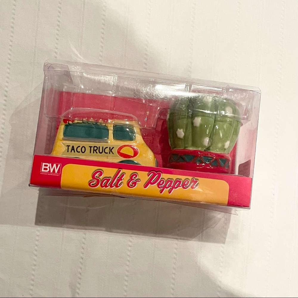 BE taco truck and cactus salt and paper shakers